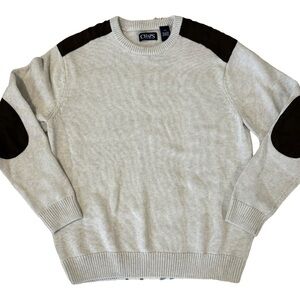 CHAPS CREAM %100 COTTON SWEATER SUEDE ELBOW PATCHES
